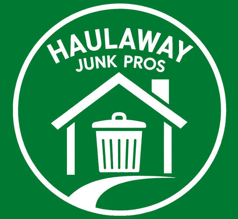 Haulaway Junk Pros logo: Green circle with white house icon containing trash bin and path, for eco-friendly junk removal services in Covington, GA.